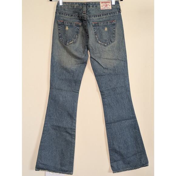Y2K True Religion Womens 27  Med Wash Low Rise Boot Cut Jeans Indie Sleaze Retro - Picture 3 of 9